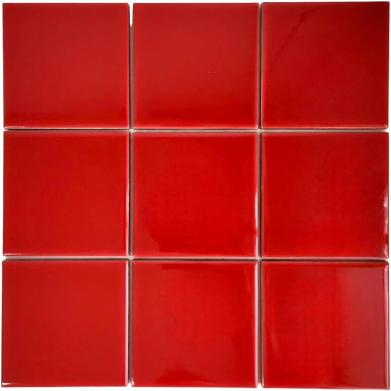 مجموعة من 9 بلاطات سيراميك 4"x4" بألوان صلبة متعددة الاستخدامات وطويلة الأمد لتزيين الجدران والأرضيات، خلفية مطبخ وحمام (أحمر إمبراطوري)